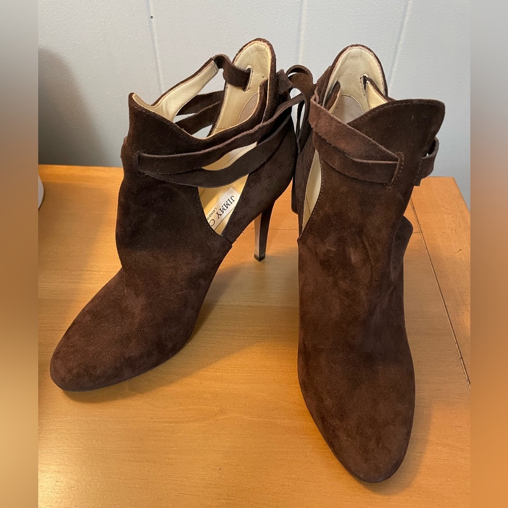 Jimmy Choo Brown Heeled Boots with Stiletto Heel and Decorative Cut-Outs